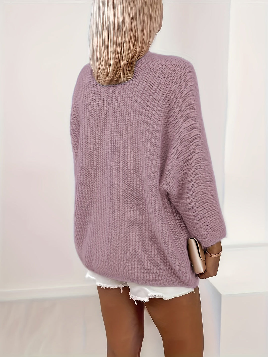 Gerdula | Damen Strickjacke Offene Front Cardigan - Lilac - Image 7