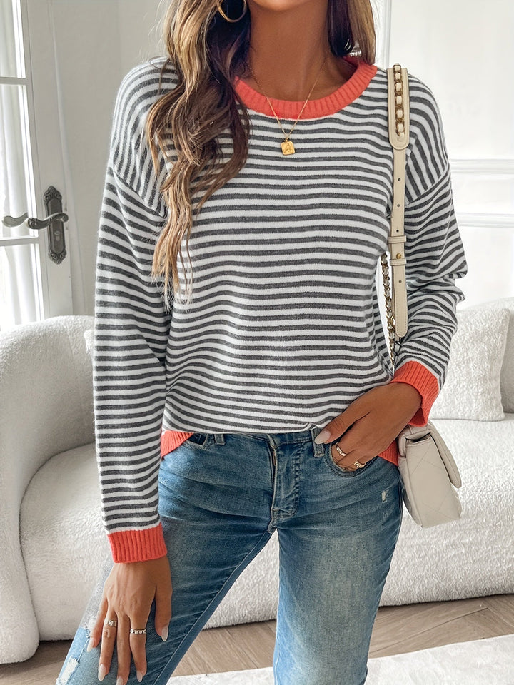 Gerdwine | Damen Streifenpullover Langarm Rundhals - Striped - Image 2