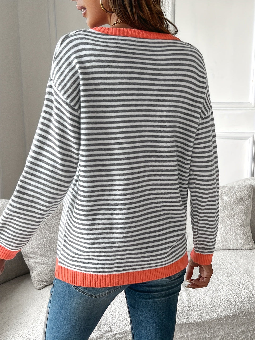 Gerdwine | Damen Streifenpullover Langarm Rundhals - Striped - Image 3