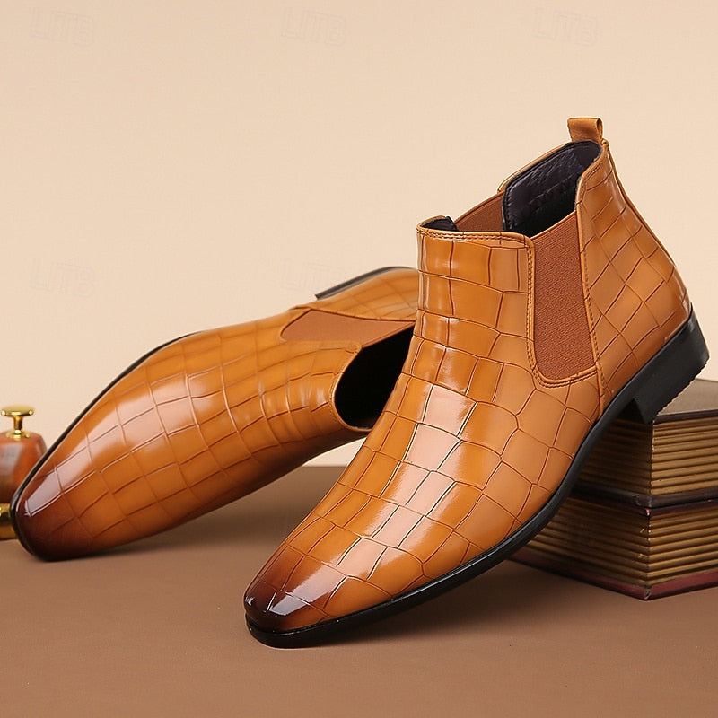 Gereon | Herren Chelsea Stiefelette Kroko-Look - Camel - Image 4