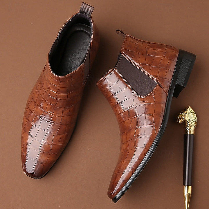 Gereon | Herren Chelsea Stiefelette Kroko-Look - Camel - Image 8