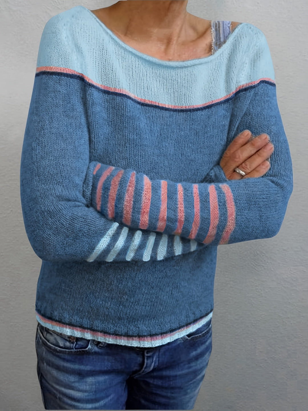 Gerhild | Damen Strickpullover mit Streifenmuster - Grey - Image 5