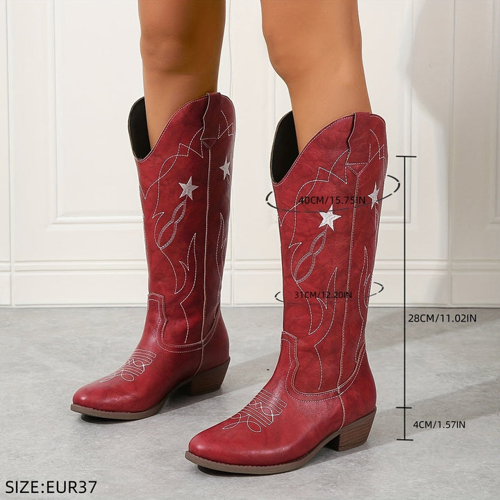 Gerlinde | Damen Kniehohe Westernstiefel Weitschaft - Red - Image 8