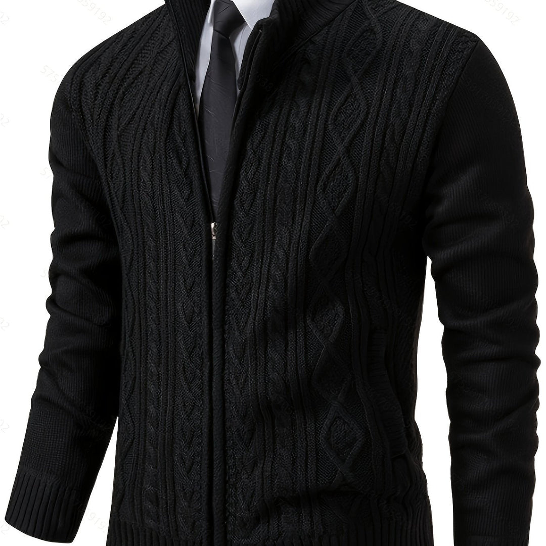 Gerold | Herren Strickjacke Reißverschluss Zopfmuster - Black - Image 1