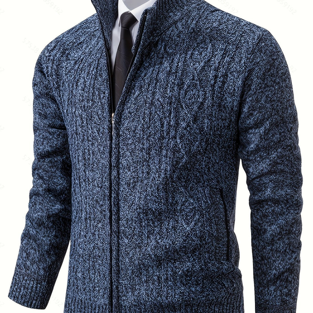 Gerold | Herren Strickjacke Reißverschluss Zopfmuster - Black - Image 12