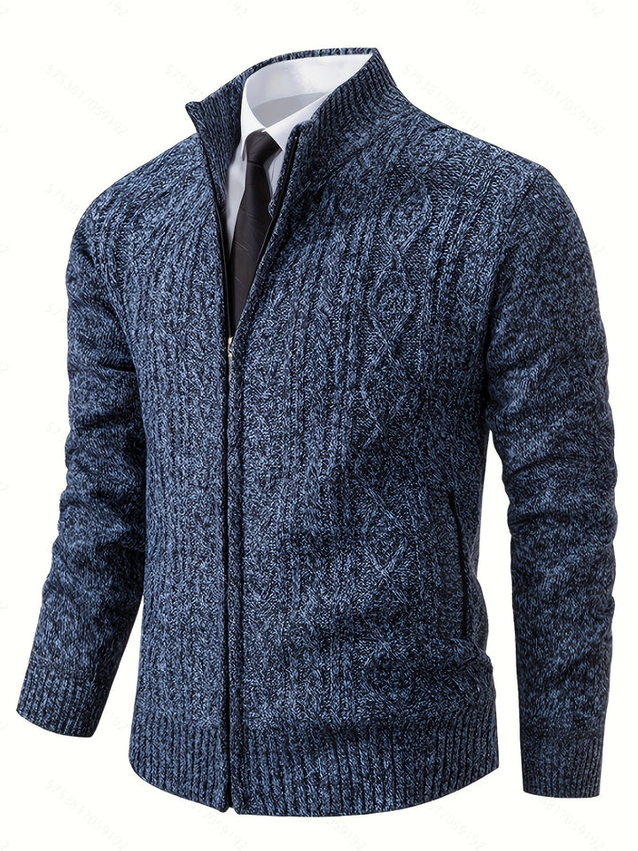 Gerold | Herren Strickjacke Reißverschluss Zopfmuster - Black - Image 13