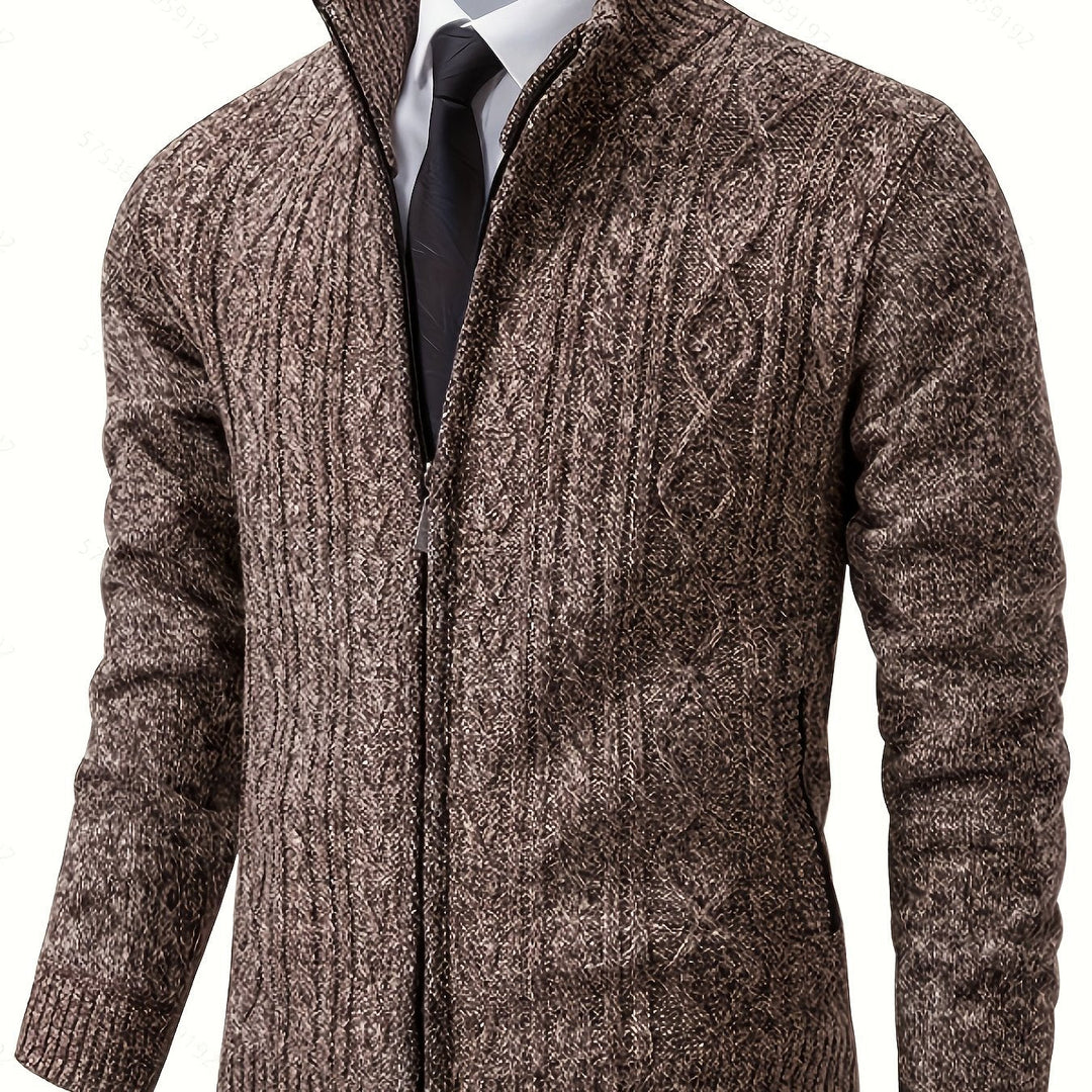 Gerold | Herren Strickjacke Reißverschluss Zopfmuster - Black - Image 18