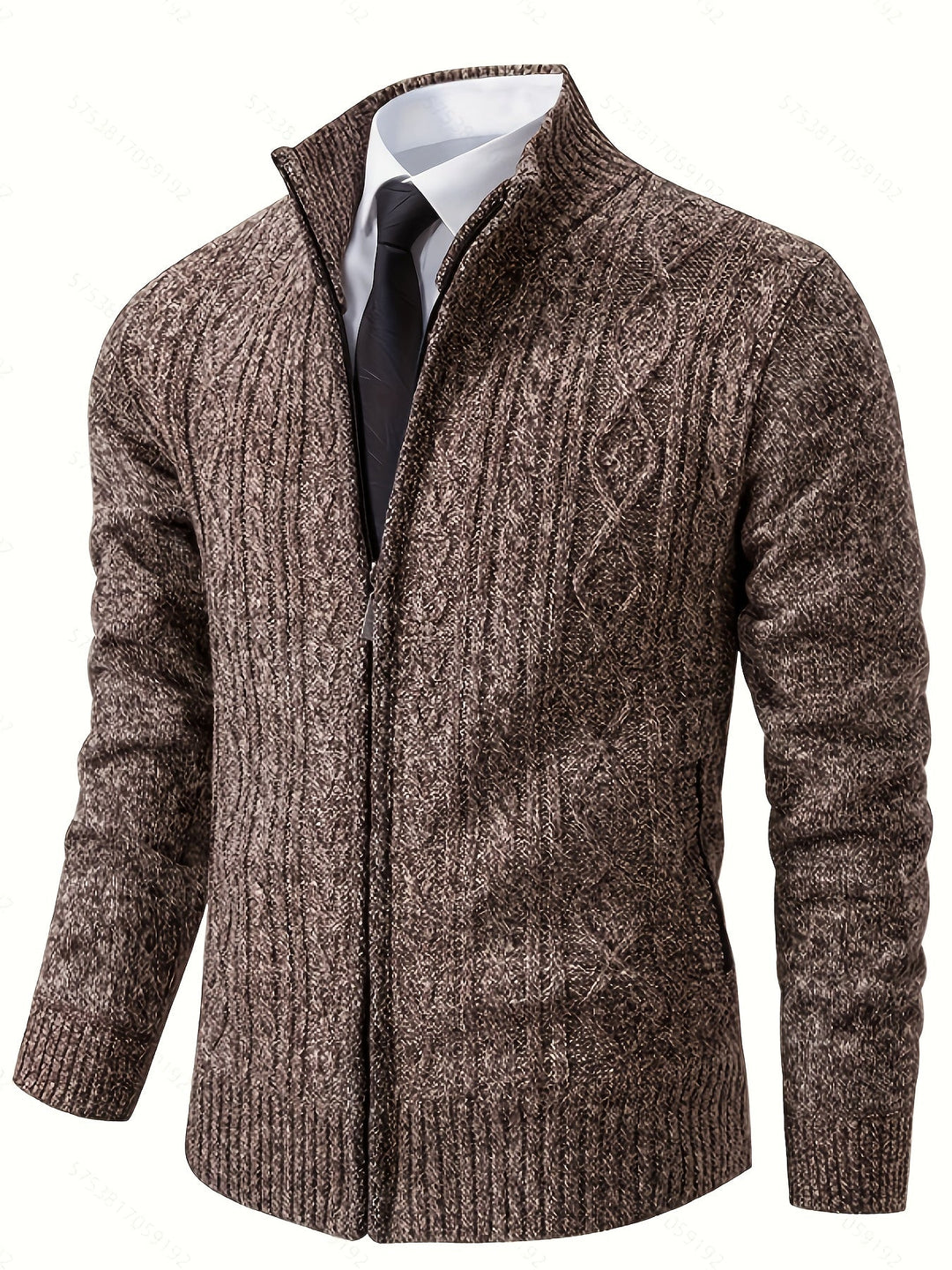Gerold | Herren Strickjacke Reißverschluss Zopfmuster - Black - Image 19