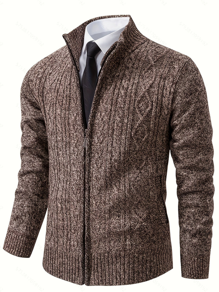 Gerold | Herren Strickjacke Reißverschluss Zopfmuster - Black - Image 19