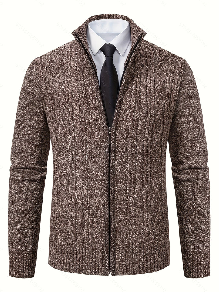 Gerold | Herren Strickjacke Reißverschluss Zopfmuster - Black - Image 20