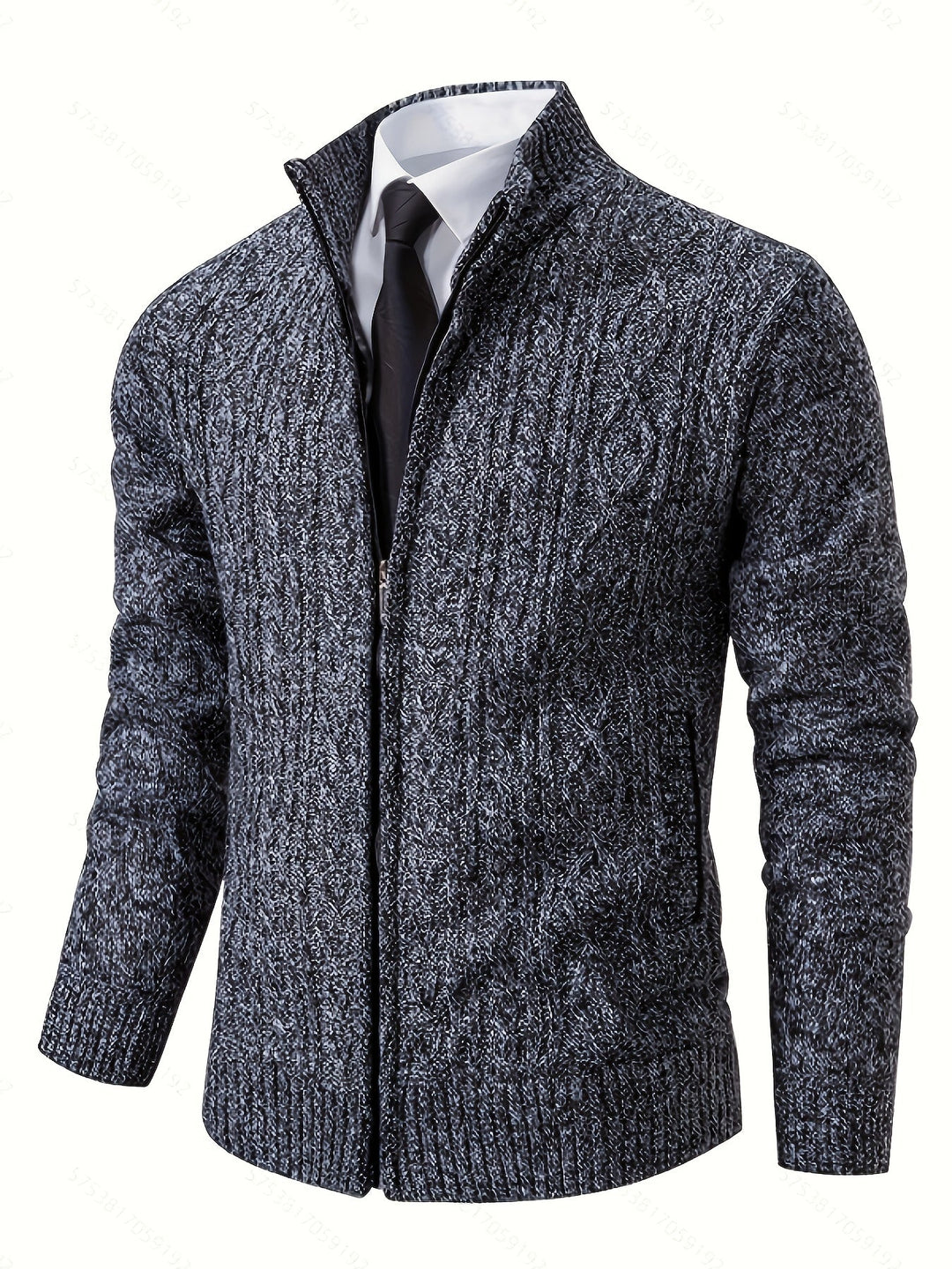 Gerold | Herren Strickjacke Reißverschluss Zopfmuster - Black - Image 25