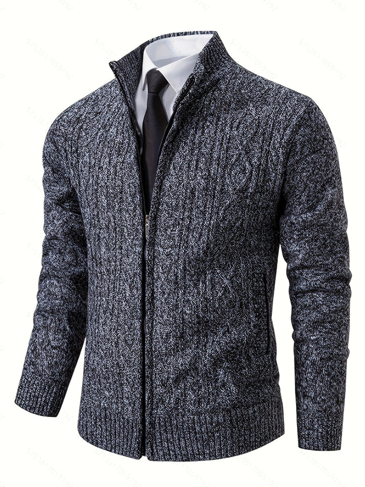 Gerold | Herren Strickjacke Reißverschluss Zopfmuster - Black - Image 25