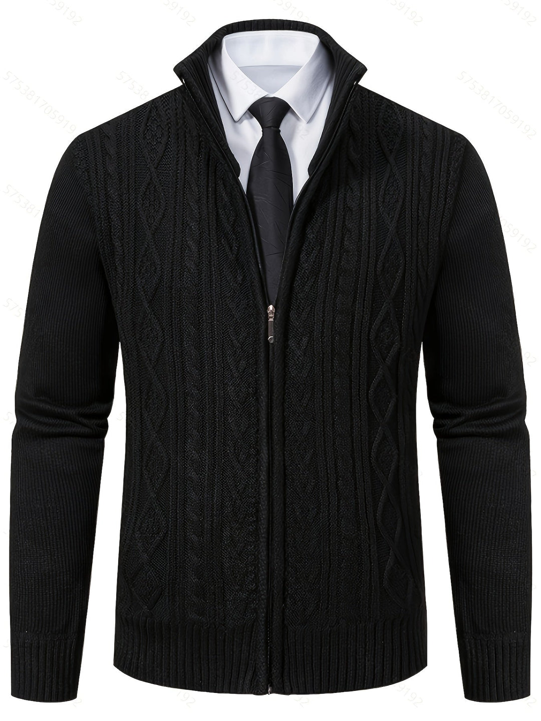 Gerold | Herren Strickjacke Reißverschluss Zopfmuster - Black - Image 5