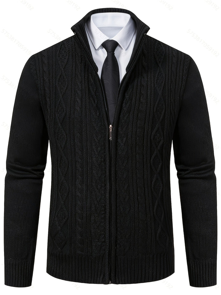 Gerold | Herren Strickjacke Reißverschluss Zopfmuster - Black - Image 5