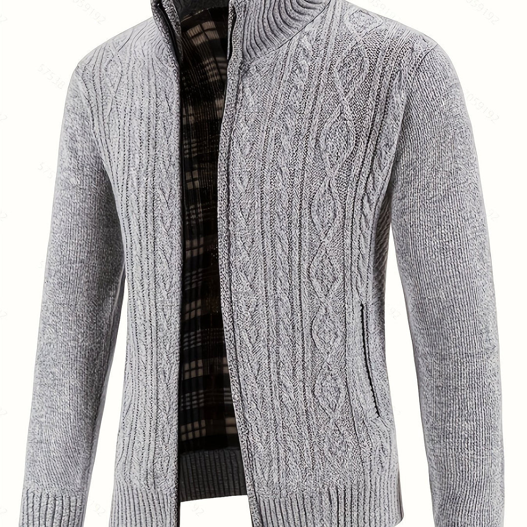 Gerold | Herren Strickjacke Reißverschluss Zopfmuster - Black - Image 6