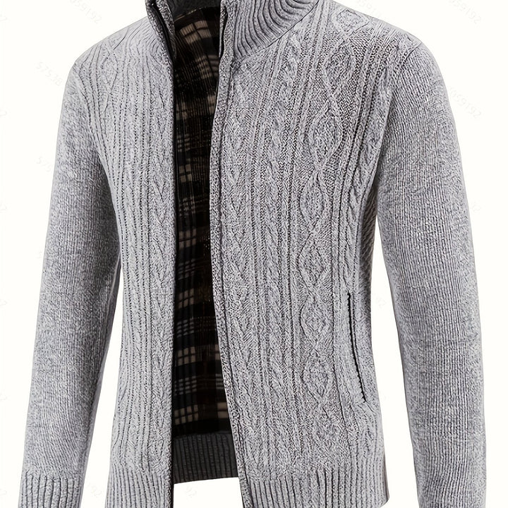 Gerold | Herren Strickjacke Reißverschluss Zopfmuster - Black - Image 6