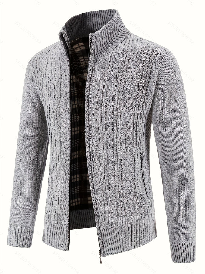 Gerold | Herren Strickjacke Reißverschluss Zopfmuster - Black - Image 7