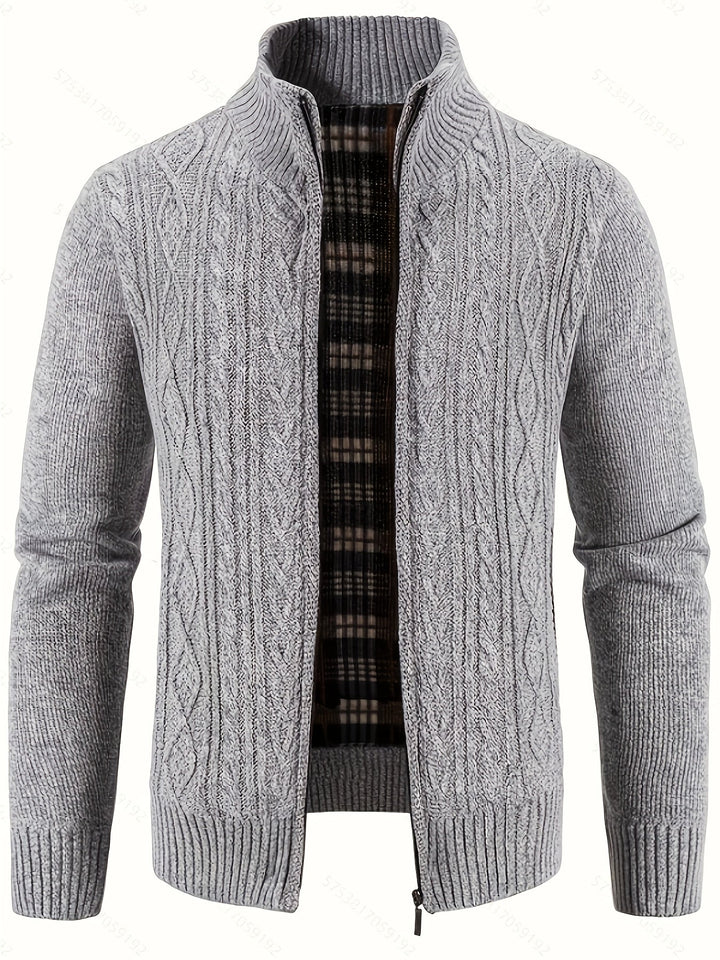 Gerold | Herren Strickjacke Reißverschluss Zopfmuster - Black - Image 8