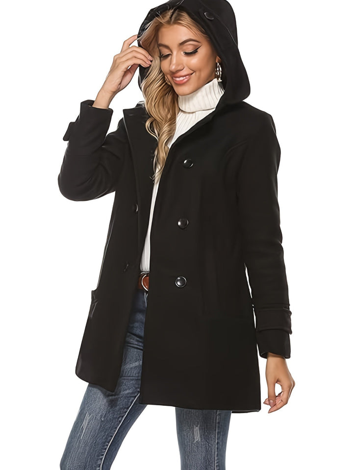 Gerswinda | Damen Zweireihiger Mantel Midi-Länge - Black - Image 5