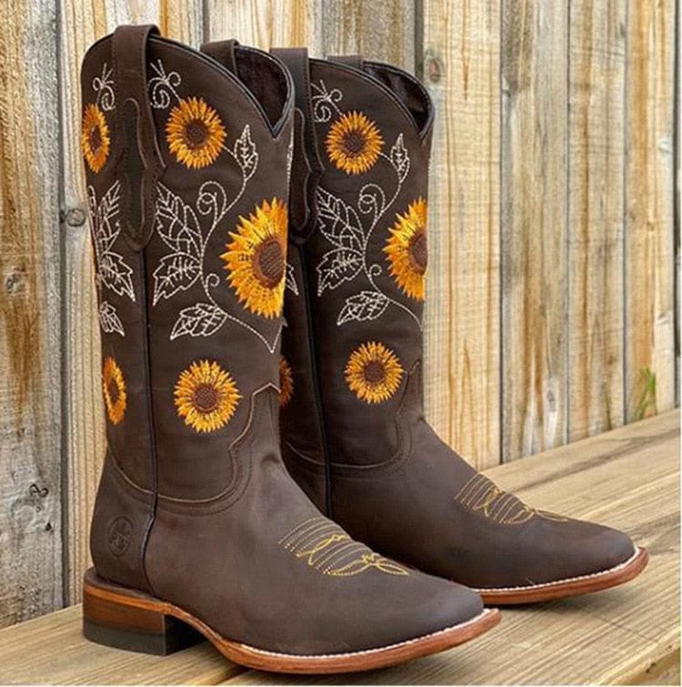 Gertraud | Damen Weite-Schaft Westernstiefel mit Stickerei - Camel - Image 2