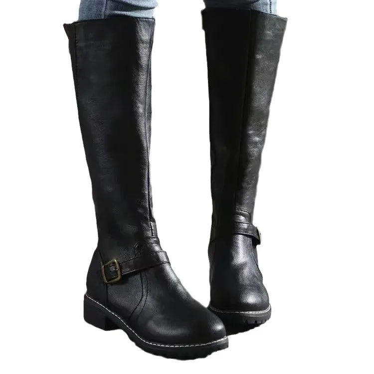 Gisela | Damen Kniehohe Stiefel Schwarz mit Schnalle - Black - Image 5