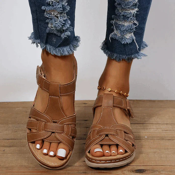 Gisela | Damen Komfort Riemchen Sandalen - Brown - Image 3