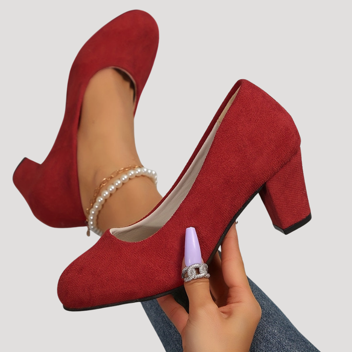 Giselle | Damen Blockabsatz Pumps mit rundem Zehenbereich - Red - Image 1