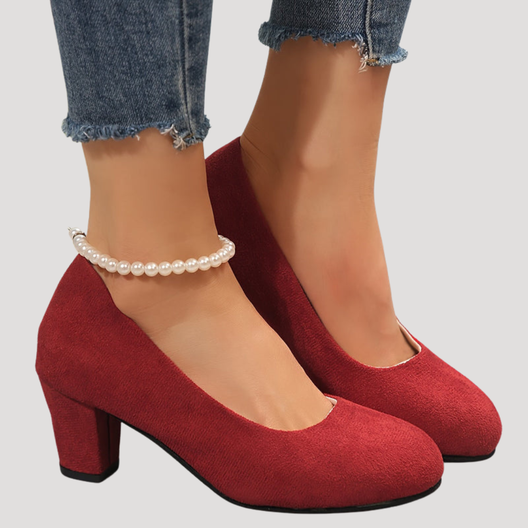 Giselle | Damen Blockabsatz Pumps mit rundem Zehenbereich - Red - Image 2