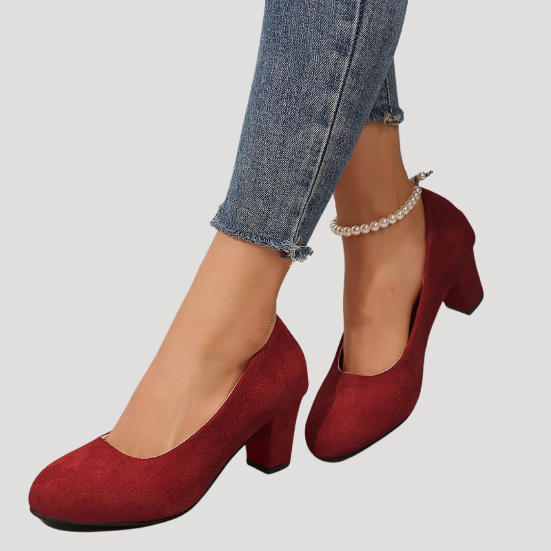 Giselle | Damen Blockabsatz Pumps mit rundem Zehenbereich - Red - Image 3