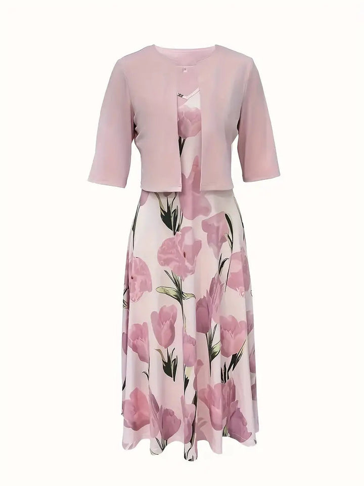 Giselle | Damen Blumenkleid Set mit Jacke - Pink - Image 2
