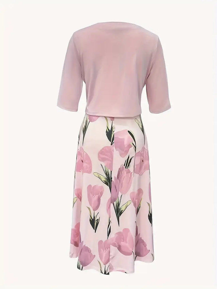Giselle | Damen Blumenkleid Set mit Jacke - Pink - Image 3