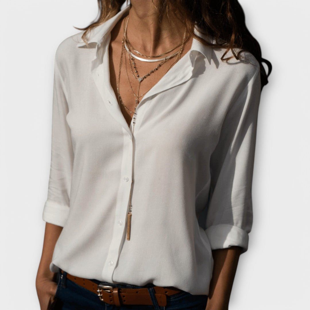 Greta | Damen Klassische Hemdbluse Langarm - White - Image 1