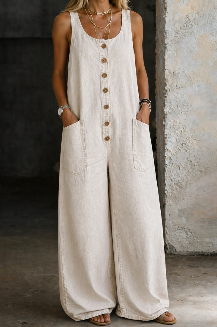 Greta | Damen Ärmellos Overall mit Knöpfen - Blue - Image 10