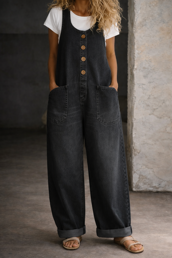 Greta | Damen Ärmellos Overall mit Knöpfen - Blue - Image 4