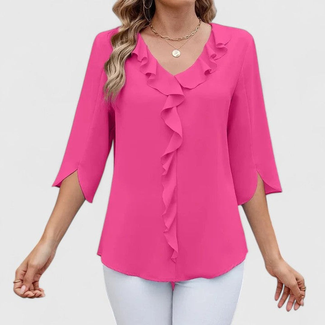 Greta | Damen Rüschenbluse V-Ausschnitt 3/4 Arm - Baby Blue - Image 10