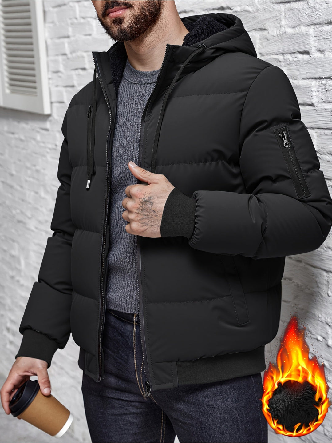 Grimold | Herren Steppjacke mit Kapuze Winterjacke - Black - Image 2