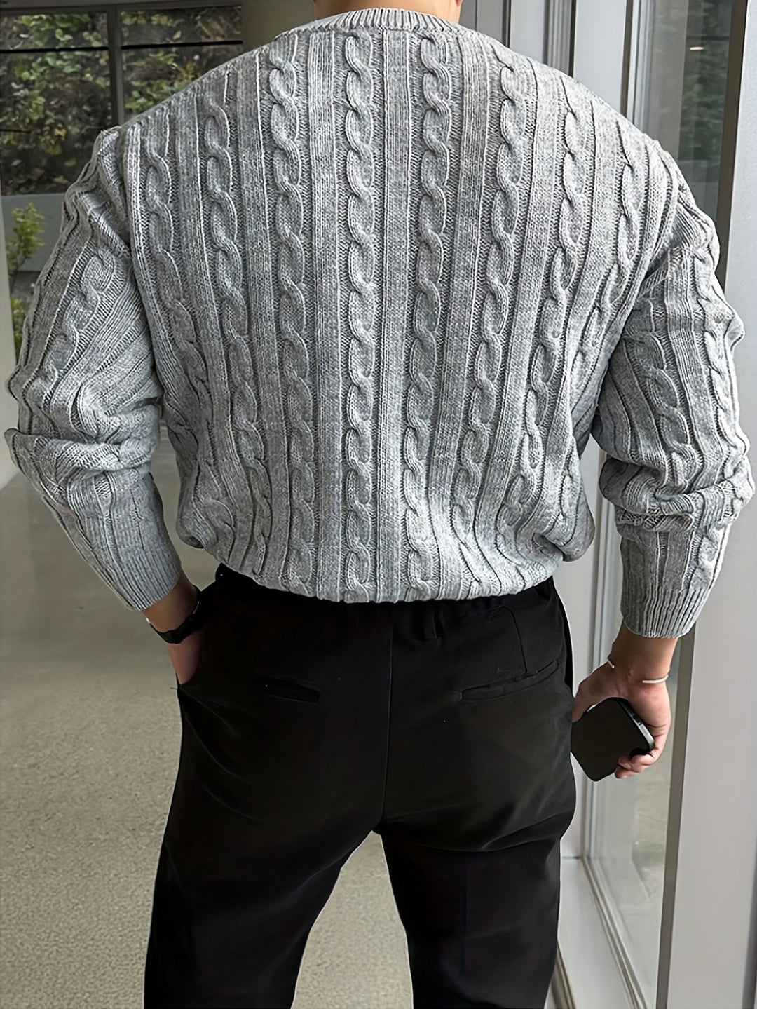 Grimvald | Herren Zopfmuster Strickpullover Rundhals - Navy - Image 9