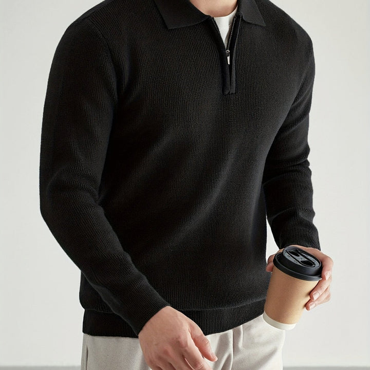 Grimwald | Herren Strickpullover Polokragen Reißverschluss - Black - Image 1