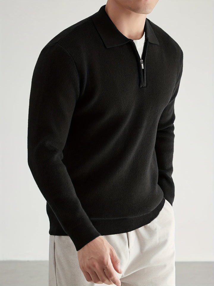 Grimwald | Herren Strickpullover Polokragen Reißverschluss - Black - Image 2