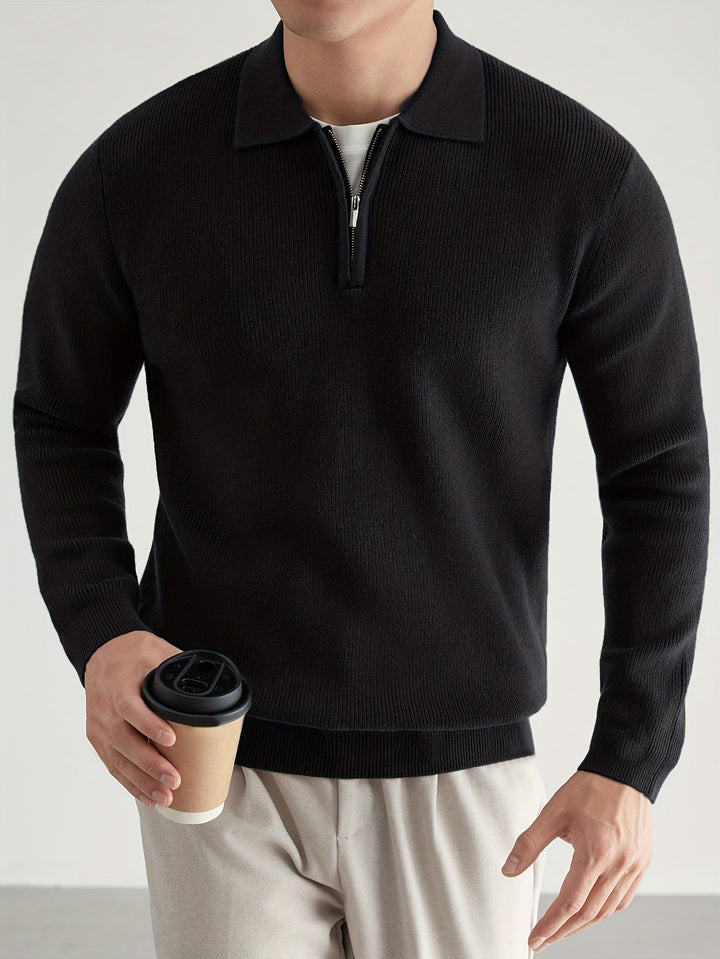Grimwald | Herren Strickpullover Polokragen Reißverschluss - Black - Image 3