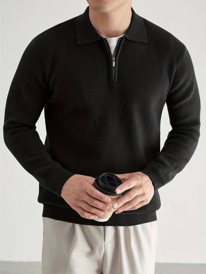 Grimwald | Herren Strickpullover Polokragen Reißverschluss - Black - Image 4
