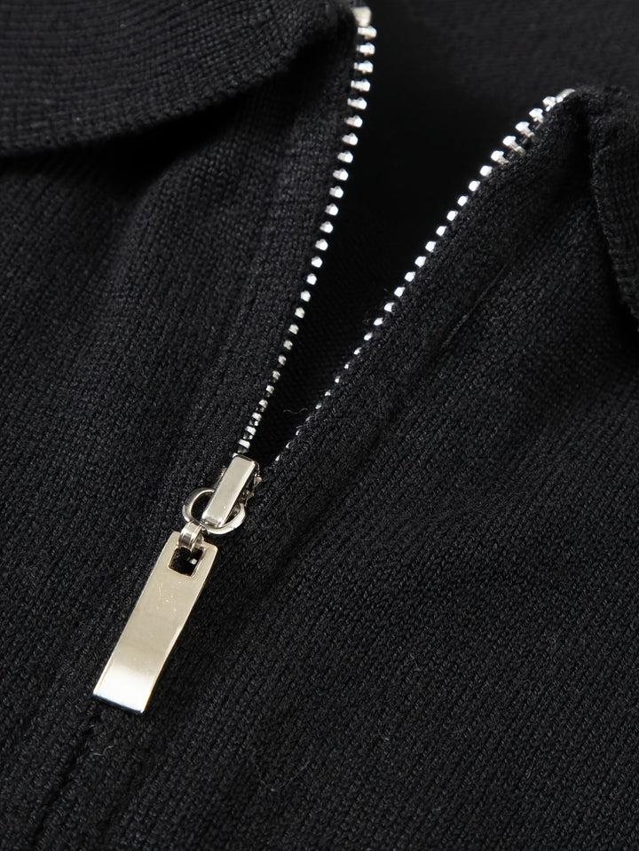 Grimwald | Herren Strickpullover Polokragen Reißverschluss - Black - Image 5