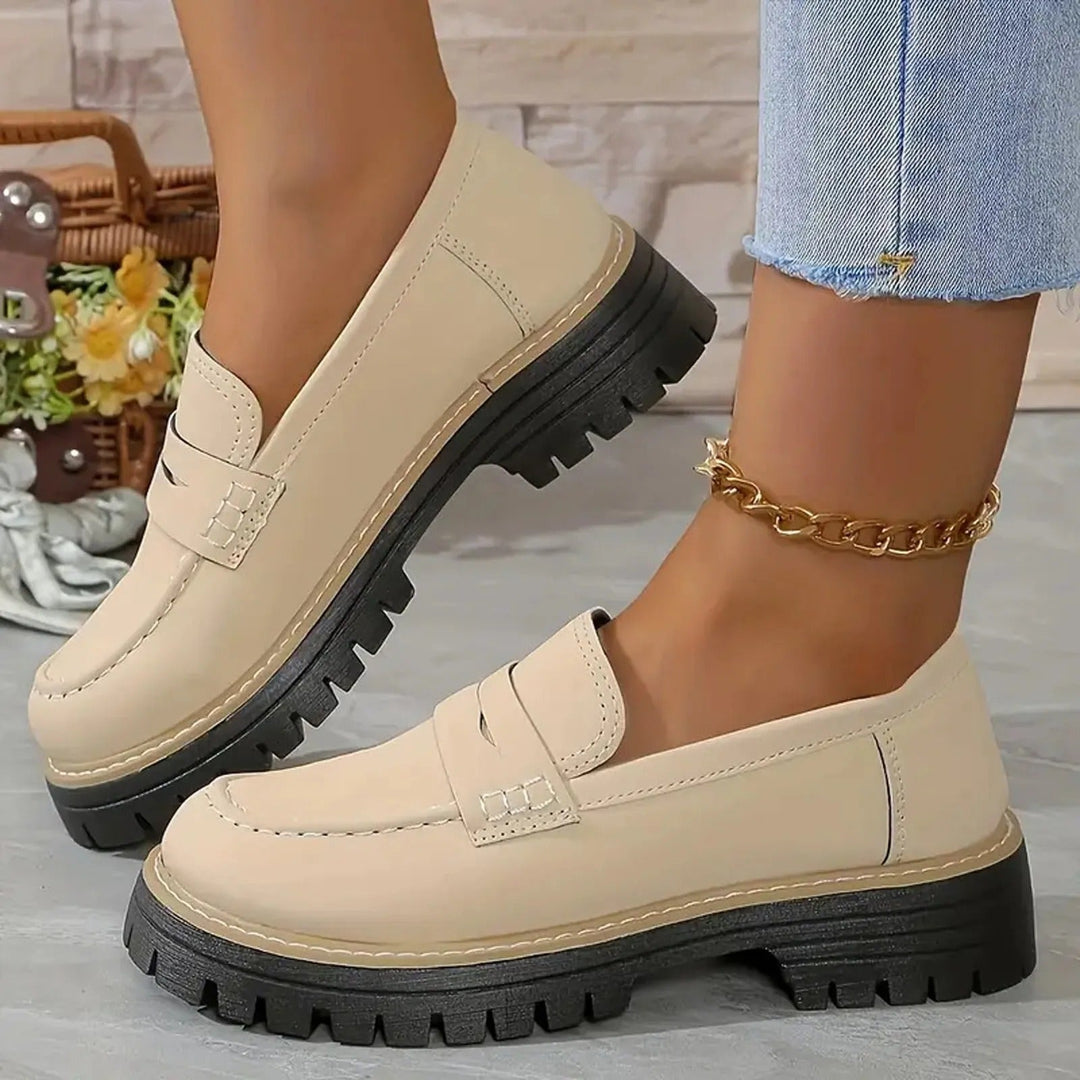 Gudrun | Damen Platform Loafer mit rutschfester Sohle - Beige - Image 1