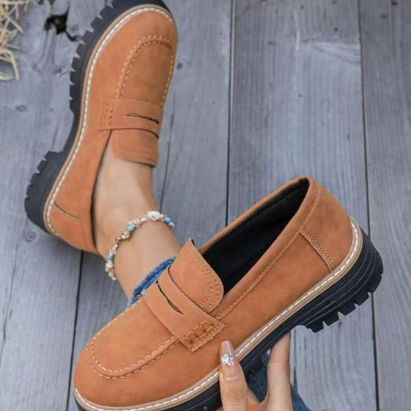 Gudrun | Damen Platform Loafer mit rutschfester Sohle - Beige - Image 4