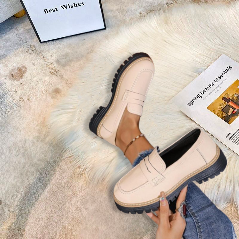 Gudrun | Damen Platform Loafer mit rutschfester Sohle - Beige - Image 6