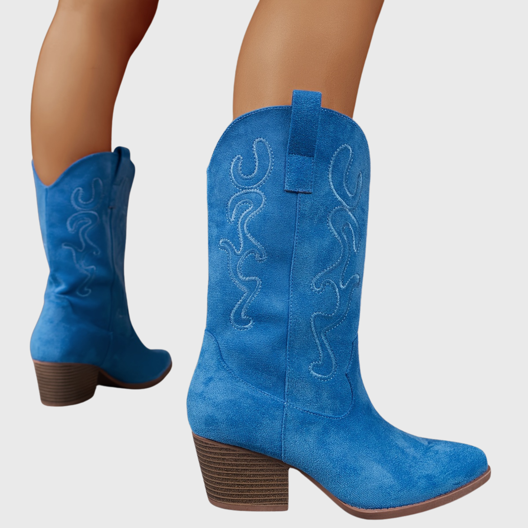 Gunda | Damen Westernstiefel Weiter Schaft Kniehohe Stiefel - Royal Blue - Image 13