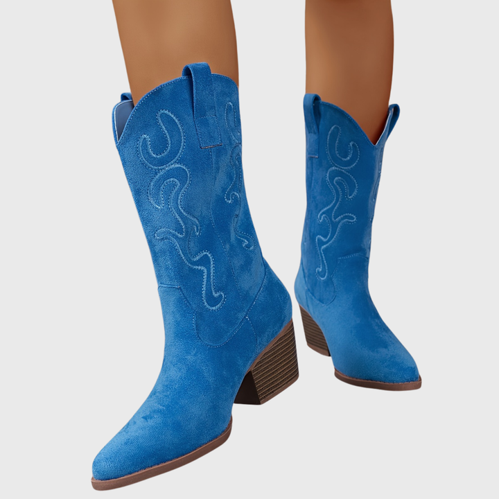 Gunda | Damen Westernstiefel Weiter Schaft Kniehohe Stiefel - Royal Blue - Image 14