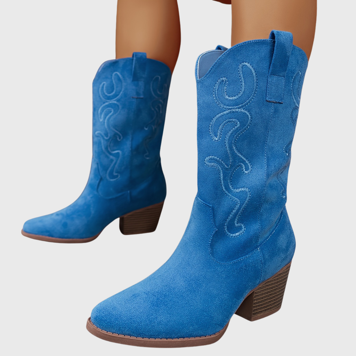 Gunda | Damen Westernstiefel Weiter Schaft Kniehohe Stiefel - Royal Blue - Image 15