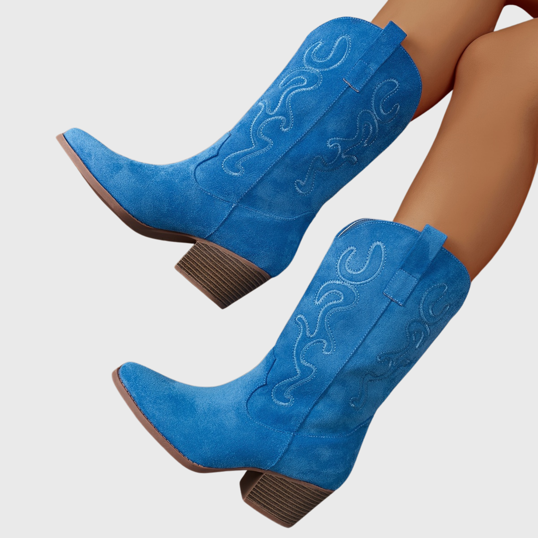 Gunda | Damen Westernstiefel Weiter Schaft Kniehohe Stiefel - Royal Blue - Image 16