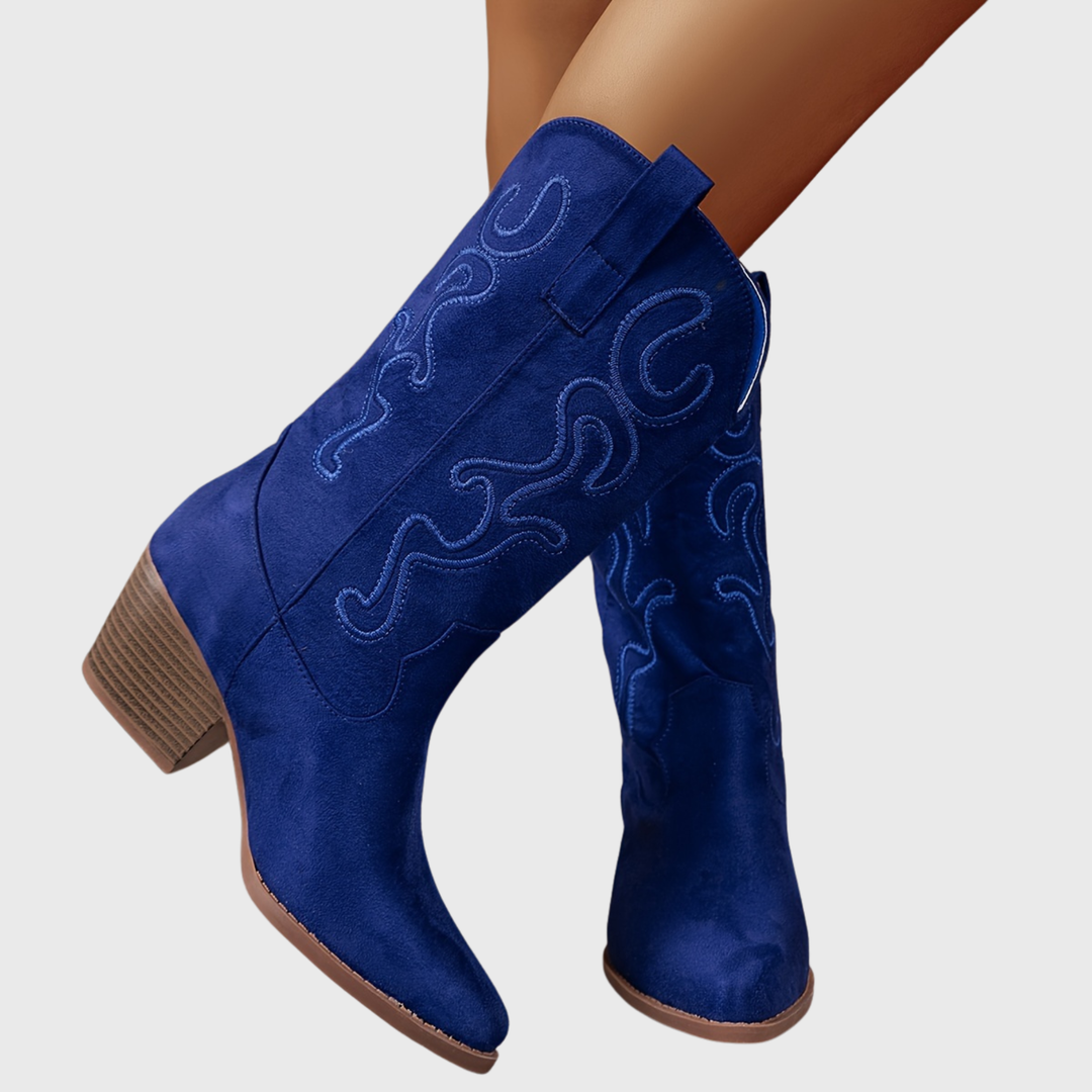 Gunda | Damen Westernstiefel Weiter Schaft Kniehohe Stiefel - Royal Blue - Image 2